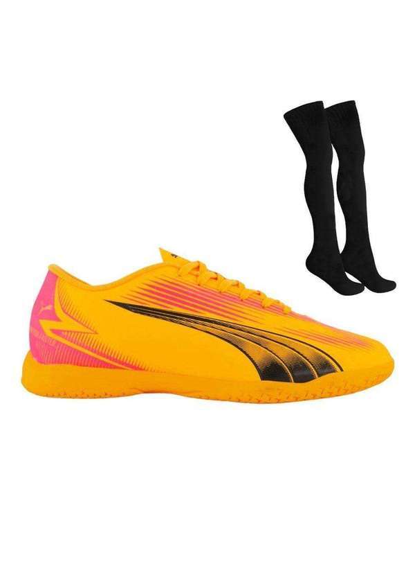 Puma - Kit Chuteira Futsal Puma Ultra Play e par de Meião Laranja