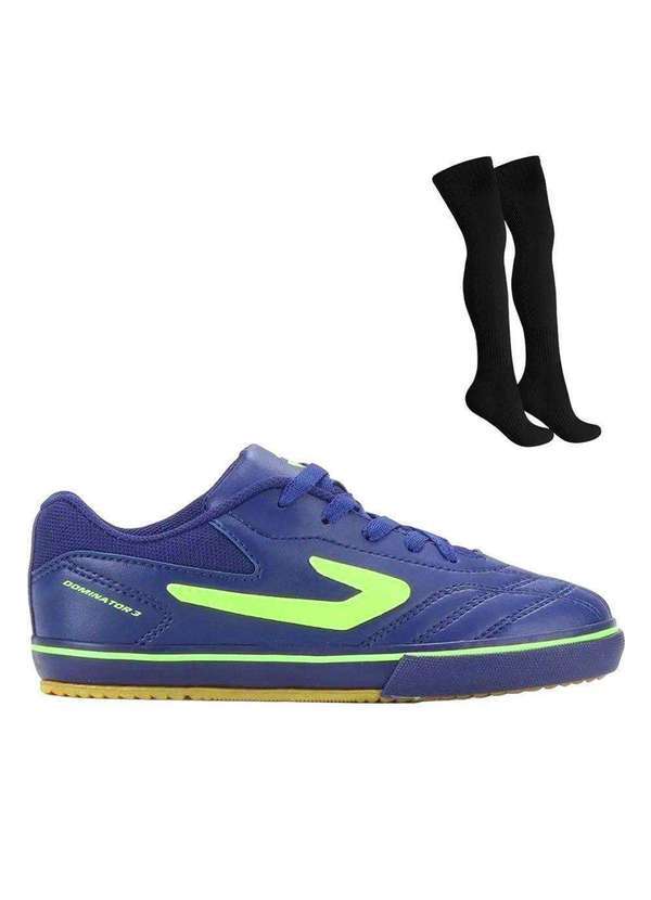 Topper - Kit Chuteira Futsal Topper Dominator 3 Infantil e Meião Azul