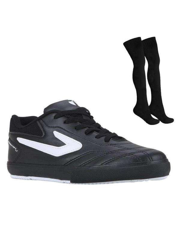 Topper - Kit Chuteira Futsal Topper Dominator 3 Infantil e Meião Preto