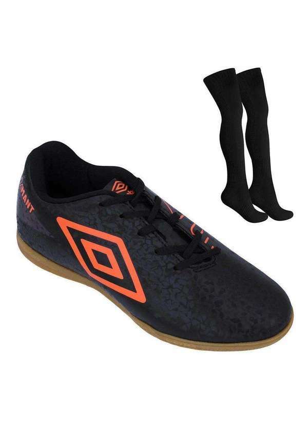 Umbro - Kit Chuteira Futsal Umbro Adamant Infantil e Meião Preto
