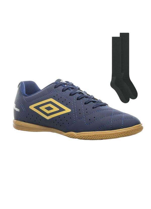 Umbro - Kit Chuteira Futsal Umbro Neo Striker e par de Meião Azul