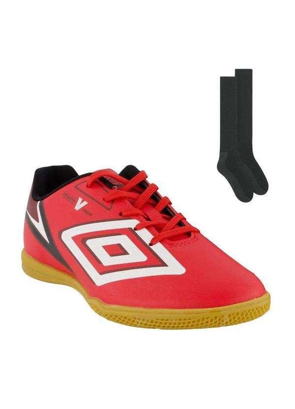 Umbro - Kit Chuteira Futsal Umbro Sala V League e Meião Vermelho