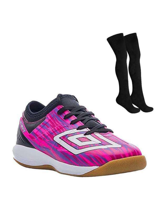 Umbro - Kit Chuteira Futsal Umbro Ultimate Jr e Meião Rosa