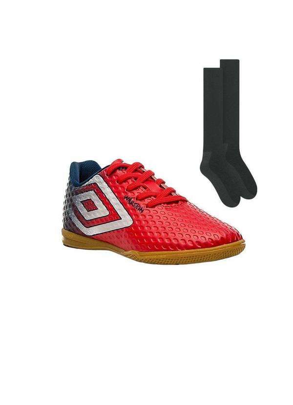 Umbro - Kit Chuteira Futsal Umbro Warskin Infantil e Meião Vermelho