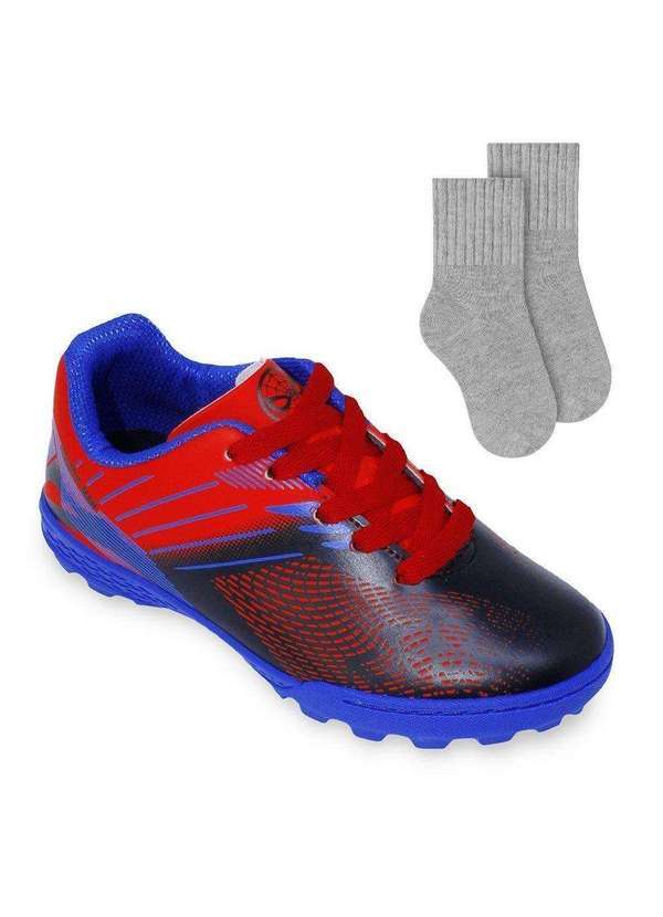 Dray - Kit Chuteira Society Dray Homem-Aranha Kids e Meia Azul
