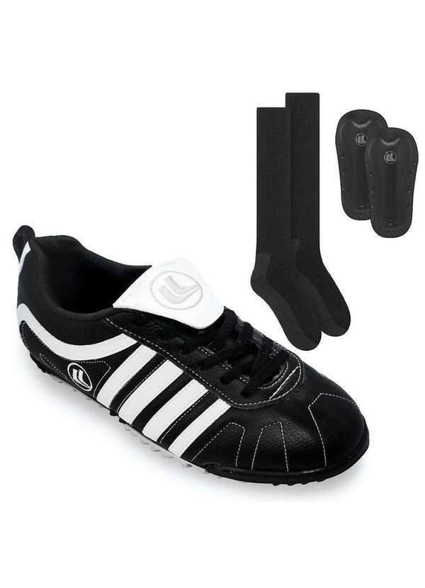 Esporte Legal - Kit Chuteira Society Esporte Legal Vulcano e Caneleira e Meião Preto
