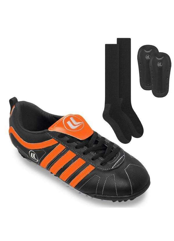 Esporte Legal - Kit Chuteira Society Esporte Legal Vulcano e Caneleira e Meião Preto