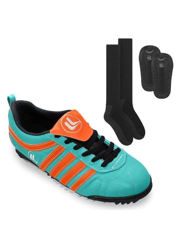 Esporte Legal - Kit Chuteira Society Esporte Legal Vulcano e Caneleira e Meião Verde