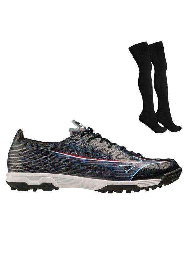 Mizuno - Kit Chuteira Society Mizuno Alpha Elite as e par de Meião Preto