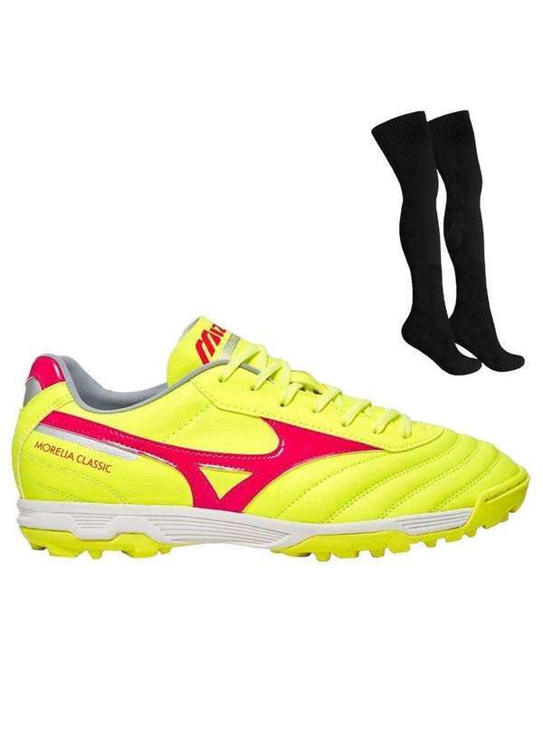 Mizuno - Kit Chuteira Society Mizuno Morelia Classic as e Meião Amarelo