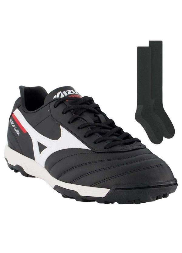 Mizuno - Kit Chuteira Society Mizuno Morelia Classic e Meião Preto