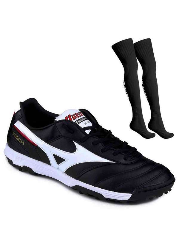 Mizuno - Kit Chuteira Society Mizuno Morelia Elite Ii e par de Meião Preto