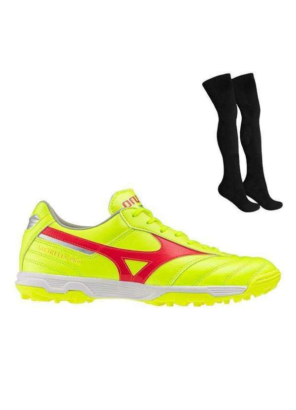 Mizuno - Kit Chuteira Society Mizuno Morelia Ii Pró e par de Meião Amarelo