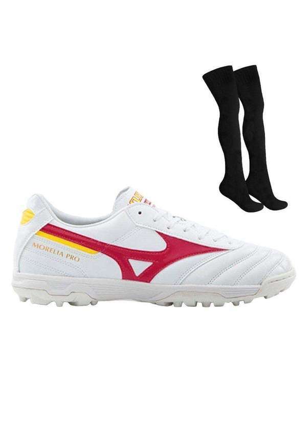 Mizuno - Kit Chuteira Society Mizuno Morelia Ii Pró e par de Meião Branco