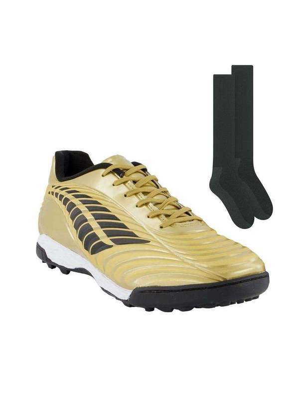 Penalty - Kit Chuteira Society Penalty Brasil 70 Neo e Meião Dourado