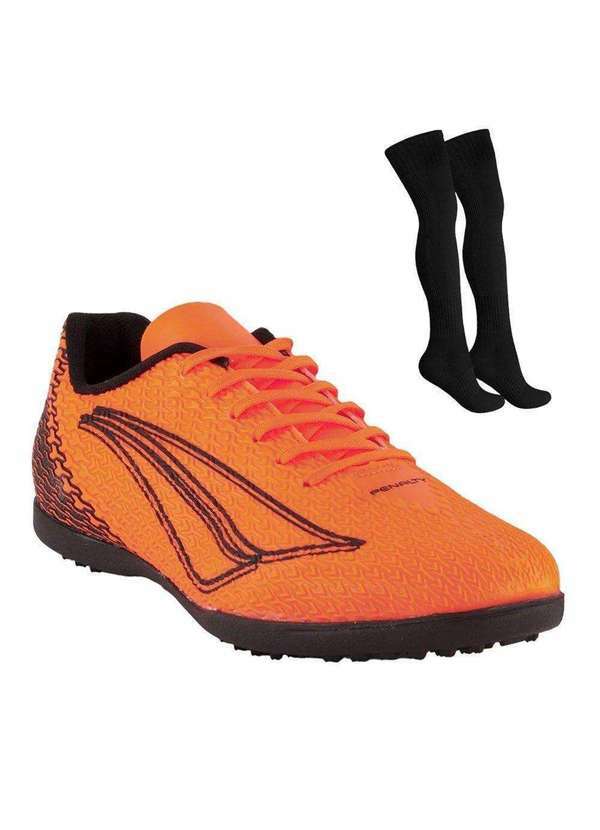 Penalty - Kit Chuteira Society Penalty Bravo Xxii e Meião Laranja