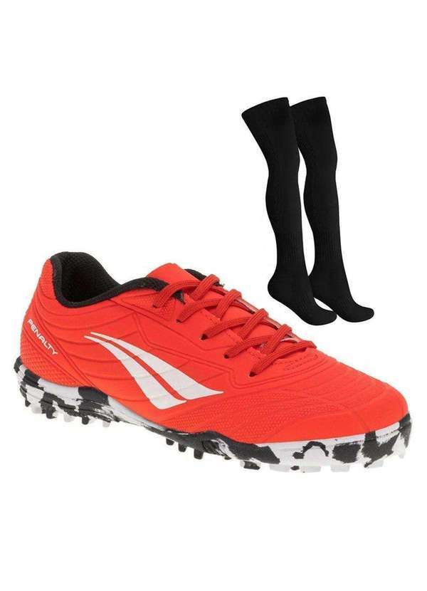 Penalty - Kit Chuteira Society Penalty Matís Xxi Kids e Meião Vermelho