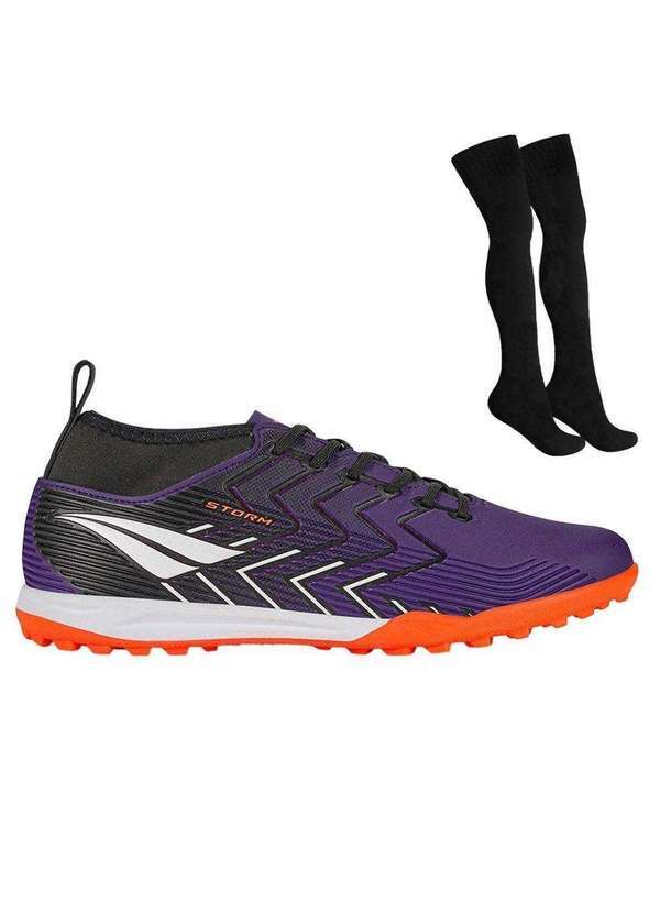 Penalty - Kit Chuteira Society Penalty Storm Y-3 Infantil e Meião Roxo
