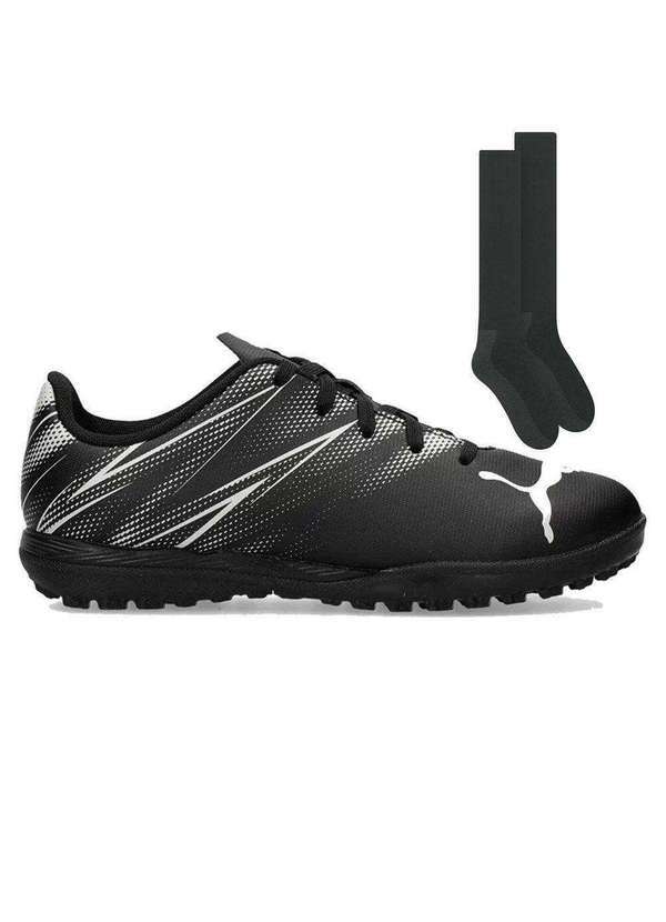Puma - Kit Chuteira Society Puma Attacanto e par de Meião Preto