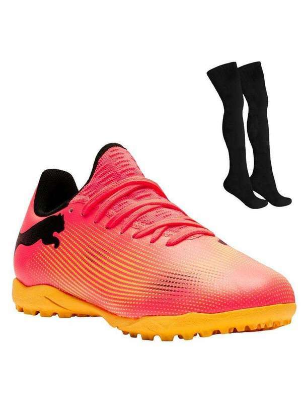 Puma - Kit Chuteira Society Puma Future 7 Play Tt Ps Infantil e Meião Rosa