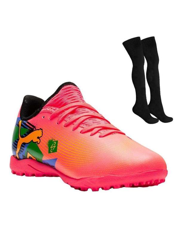 Kit Chuteira Society Puma Future Play Neymar Jr e Meião Rosa