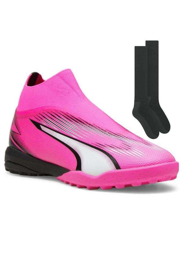 Puma - Kit Chuteira Society Puma Ultra Match e par de Meião Rosa