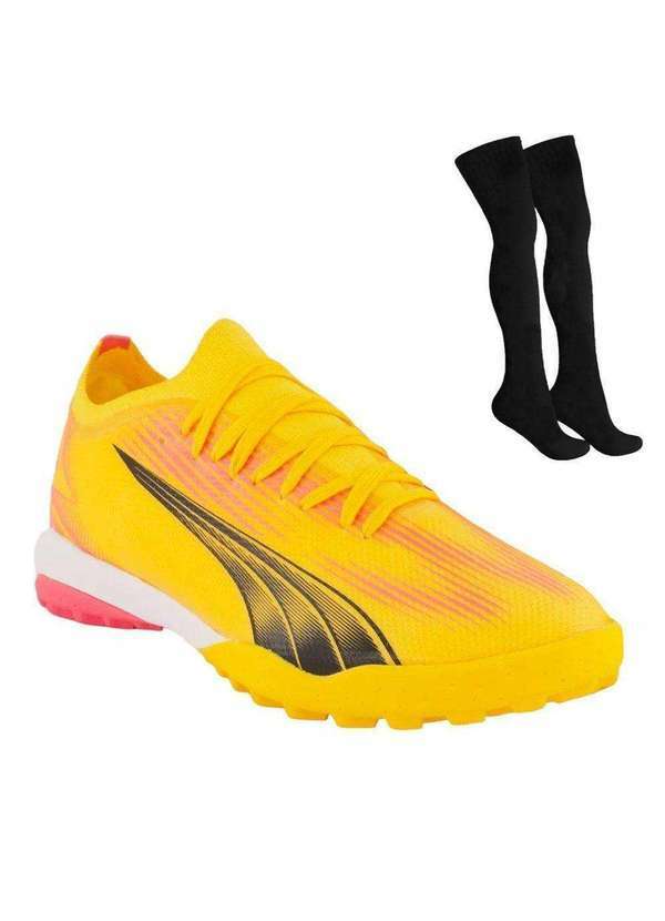 Puma - Kit Chuteira Society Puma Ultra Match Tt e Meião Amarelo