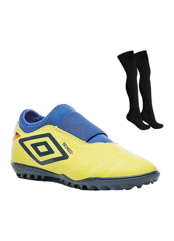 Umbro - Kit Chuteira Society Umbro Sense Infantil e Meião Amarelo