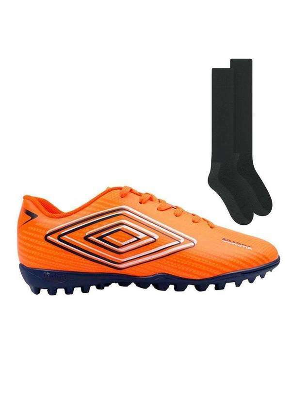Umbro - Kit Chuteira Umbro Society Acarde e par de Meião Laranja