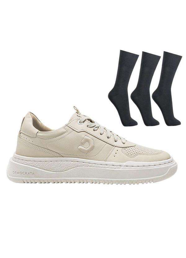 Democrata - Kit Sapatênis Democrata Denim Block Masculino e Meia Bege