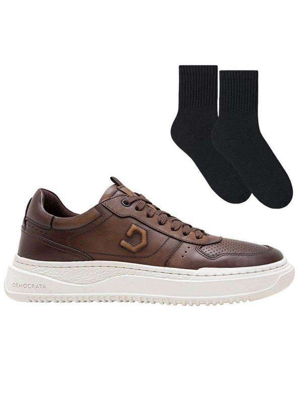 Democrata - Kit Sapatênis Democrata Denim Block Masculino e par de Meia Marrom