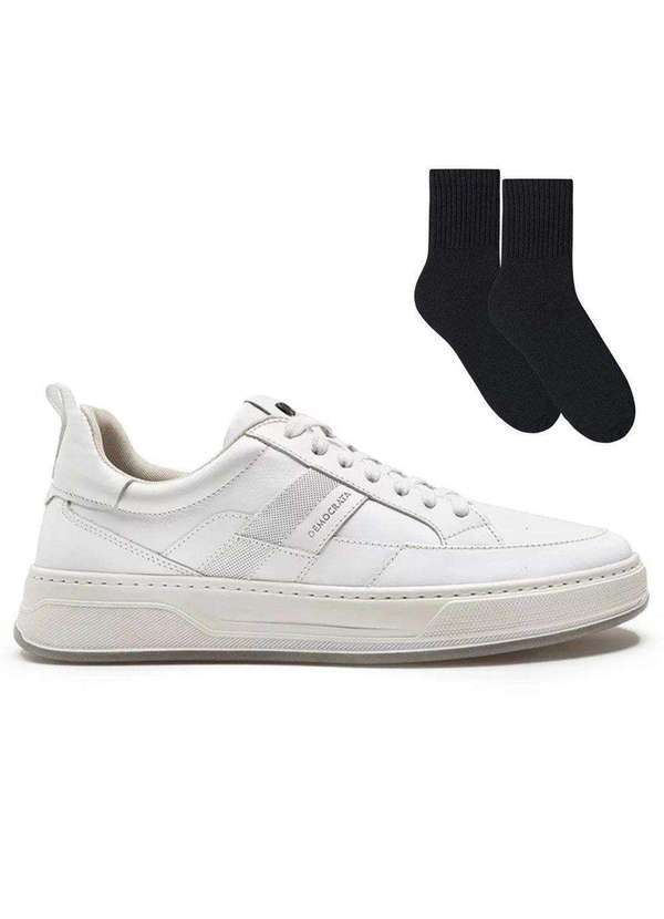 Democrata - Kit Sapatênis Democrata Denim Bold Masculino e par de Meia Branco