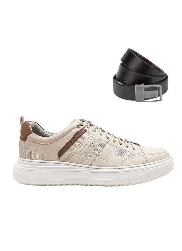 Democrata - Kit Sapatênis Democrata Joe Ultra Light Masculino e Cinto Bege