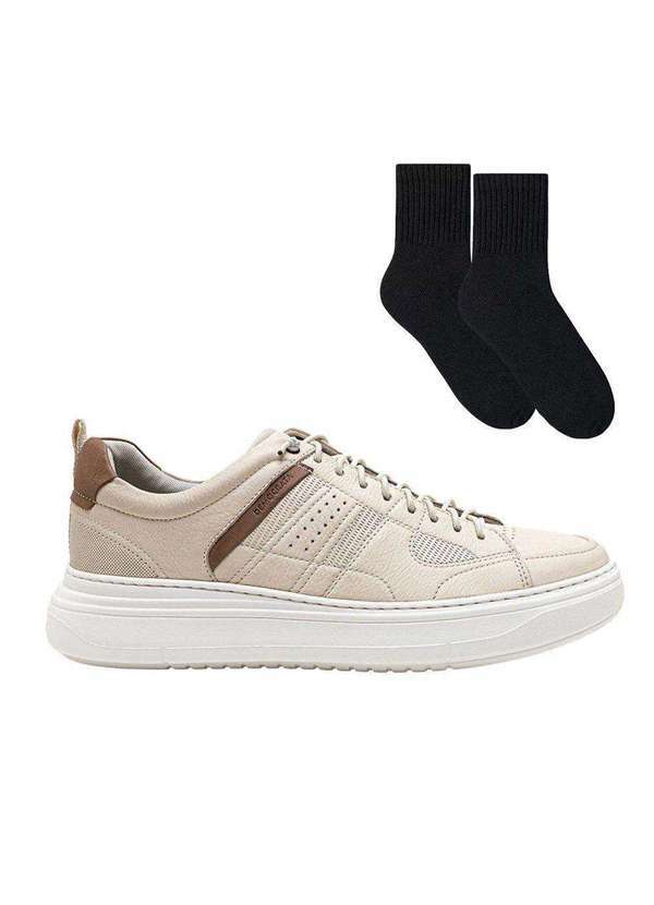 Democrata - Kit Sapatênis Democrata Joe Ultra Light Masculino e par de Meia Bege
