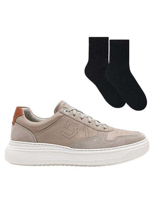 Democrata - Kit Sapatênis Democrata Joe Ultra Light Masculino e par de Meia Bege