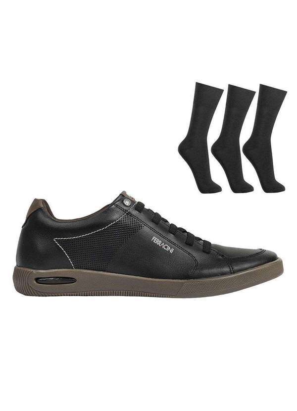 Ferracini - Kit Sapatênis Ferracini Blady Masculino e 3 pares de Meias - Preto