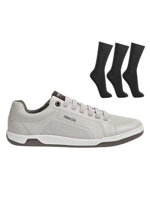 Ferracini - Kit Sapatênis Ferracini Lexus Masculino e 3 pares de Meias - Bege