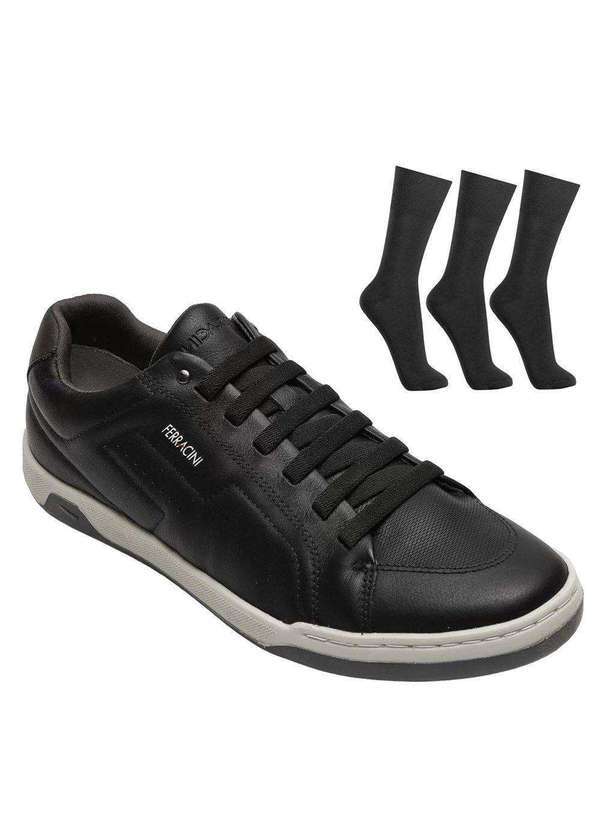 Ferracini - Kit Sapatênis Ferracini Lexus Masculino e 3 pares de Meias - Preto