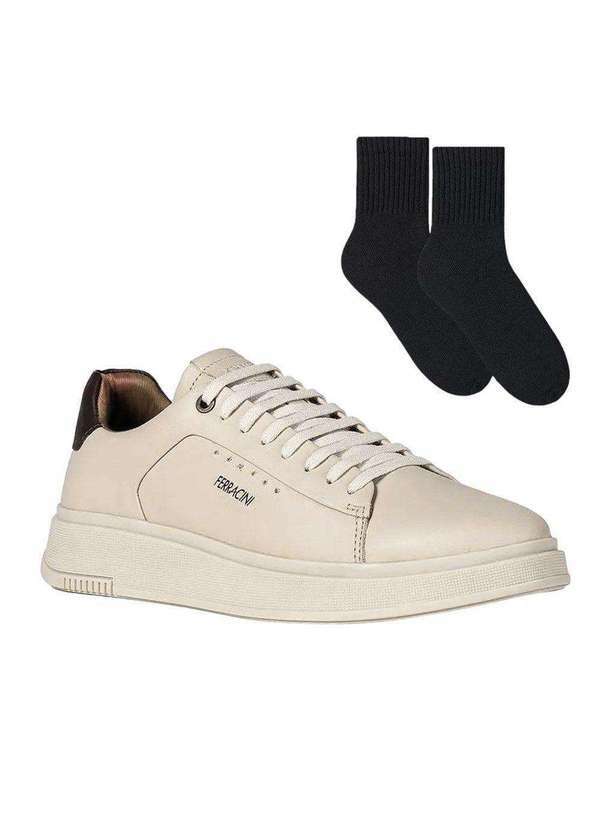 Ferracini - Kit Sapatênis Ferracini Logan Masculino e par de Meia Bege