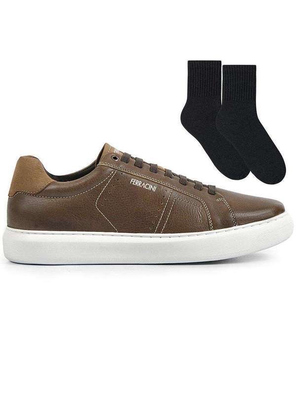 Ferracini - Kit Sapatênis Ferracini Marvin Masculino e par de Meia Marrom