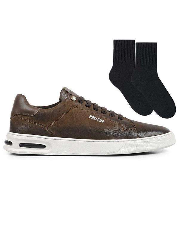 Ferracini - Kit Sapatênis Ferracini Titan Masculino e par de Meia Marrom