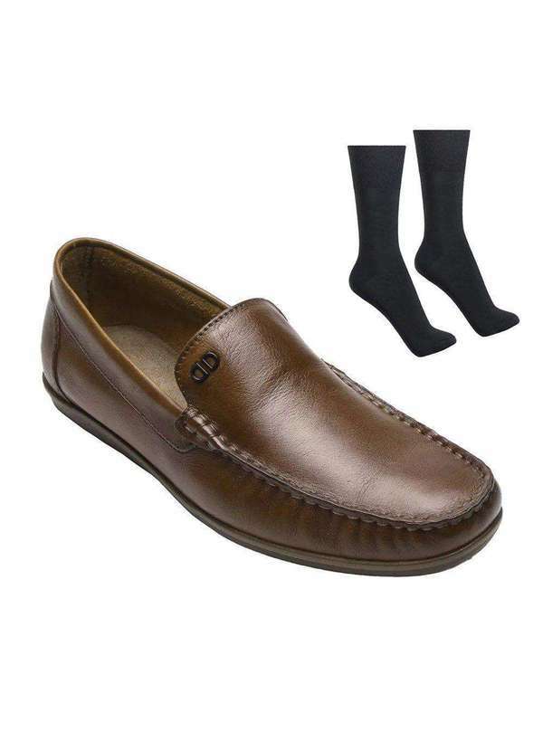 Democrata - Kit Mocassim Democrata Denim Tag Masculino e par de Meia Marrom