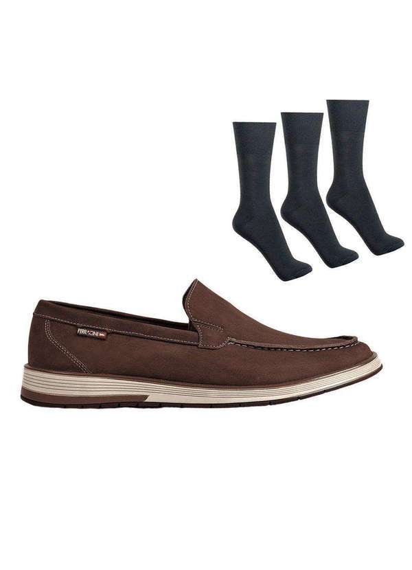 Ferracini - Kit Mocassim Ferracini Ultra Summer Masculino e 3 pares de Meias Marrom