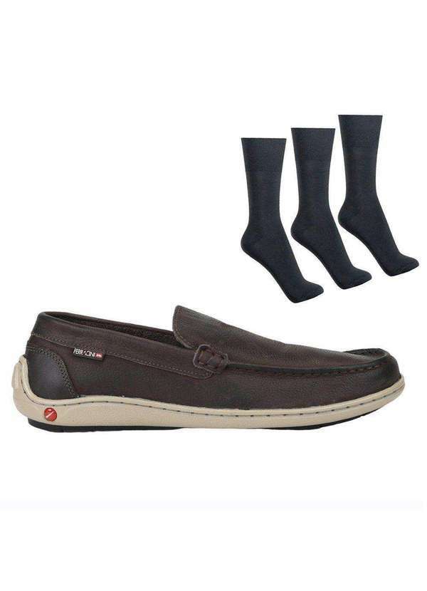 Ferracini - Kit Mocassim Ferracini Walk Miami Masculino e 3 pares de Meias Marrom