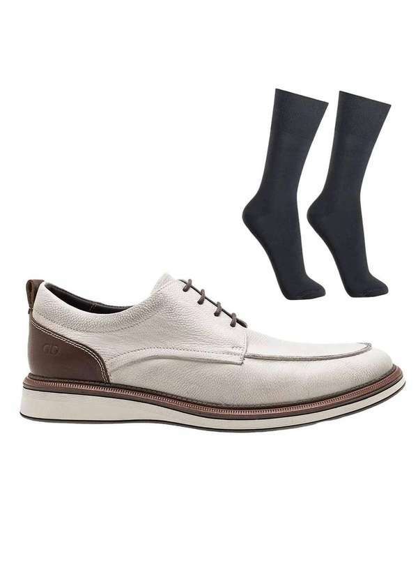 Democrata - Kit Sapato Democrata Metropolitan James Masculino e par de Meia Branco