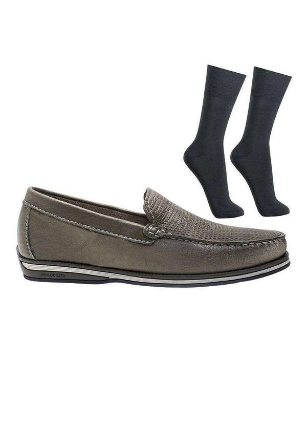 Democrata - Kit Sapato Democrata Ted Casual Mocassim Masculino e par de Meia Marrom