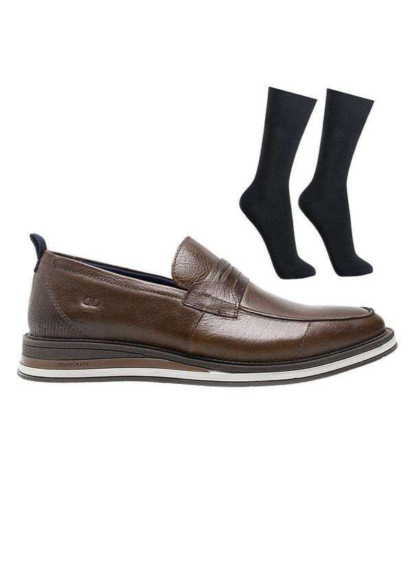 Democrata - Kit Sapato Democrata Type Masculino e par de Meia Marrom