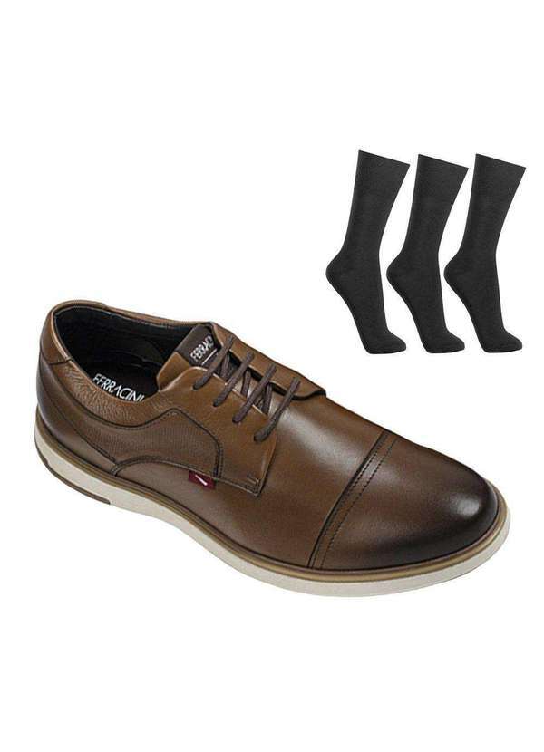 Ferracini - Kit Sapato Ferracini Cordoba Masculino e 3 pares de Meias - Marrom