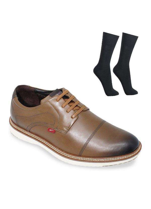 Ferracini - Kit Sapato Ferracini Lancaster Masculino e par de Meia Marrom