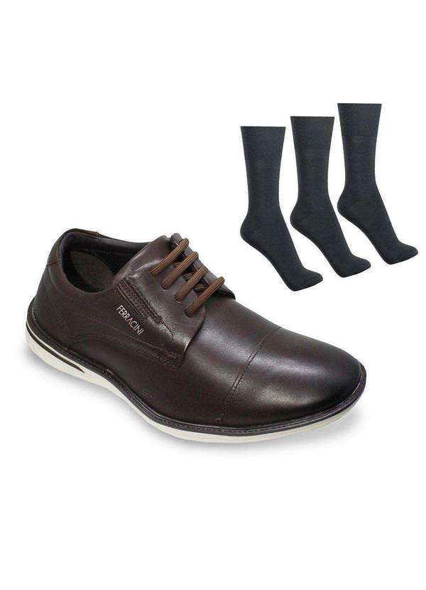 Ferracini - Kit Sapato Ferracini Monterrey Gold Masculino e 3 pares de Meias Marrom